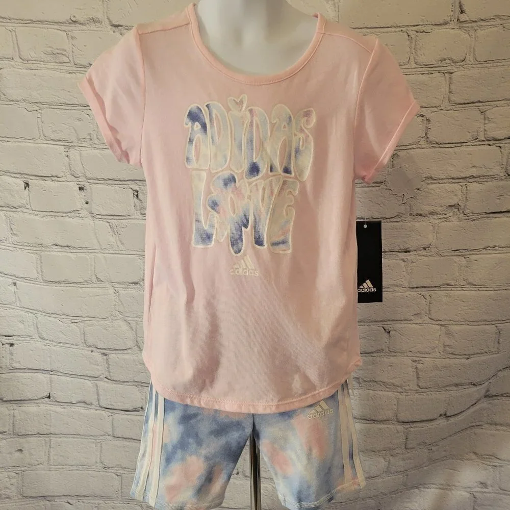 Adidas Tee & Printed Bike Shorts Set